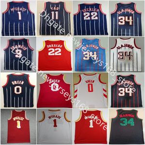 Cucito Jalen Green 0 Maglie da basket City Navy Vintage Clyde Drexler 22 Hakeem Olajuwon 34 Rosso Bianco Yao 11 Ming Steve 3