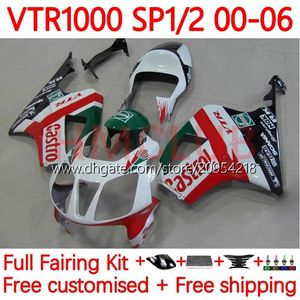 Bodywork Kit för Honda VTR1000 RC51 SP1 SP2 RTV1000 2000-2006 BODS 110NO.10 VTR-1000 00 01 02 03 04 05 06 VTR 1000 2000 2001 2002 2003 2004 2005 2005 2006 FAIRING VIT RÖD