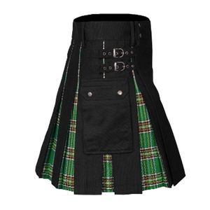メンズパンツメンズファッションスコットランドスタイルの格差コントラストカラーポケットプリーツスカートマンズ