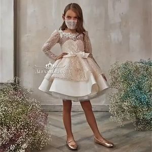 Wholesale custom jewels for sale - Group buy Glitter Pink Sequined Flower Girl Dresses Long Sleeves Lace Birthday Wedding Guest Robe De Demoiselle Princess Communion