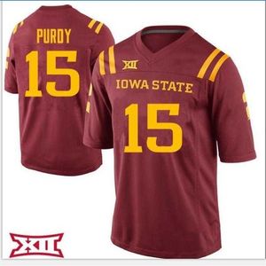 Chen37 Custom Men Youth Women Iowa State Cyclones＃15 Brock Purdy Football Jersey Size s-5xlまたは任意の名前または番号ジャージーをカスタム