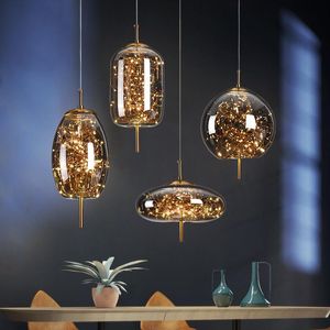 Pendant Lamps Nordic LED For Dining Kitchen Luxury Brass Glass Bedroom Bedside Ceiling Chandelier Creative Gypsophila Living Room LampPendan