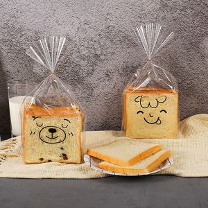 100 Pcs Thick Transparent Bread Bag Toast Cake Packaging Printed Self-Adhesive Bags For Snack Food Packaging