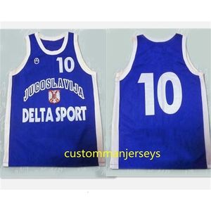 Nc01 college #10 Aleksandar Djordjevic Yugoslavia BASKETBALL Jersey blue Mens Stitched Custom made size S-5XL