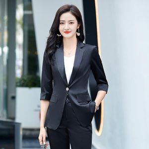 Damen Zweiteilige Hosen Rosa Blazer Anzüge Frauen High-End Business Halbarm Schwarze Jacke Sets OL Plus Größe 3XL Frau 2 AnzugDamen