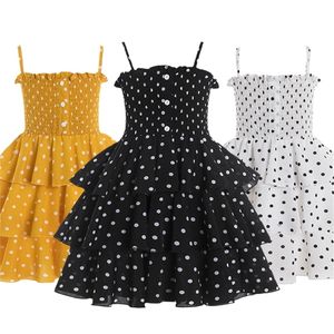 Sommer Ärmelloses Kleid Für Mädchen Prinzessin Sling Polka Dot Schwarz Weiß Kuchen Sommerkleid Kind Kinder 3-8 Jahre Elegante party Kleidung 220803