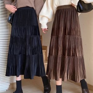 Surmiitro Super качественный бархатный длинный юбка женщин осень зима корейский стиль средняя длина высокая талия плиссированная MIDI женщина 220401