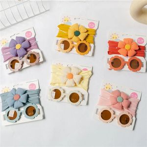 2pcs/set Big Flower Нейлоновый тюрбан и солнцезащитные очки установите аксессуары для волос для девочек, набор головных повязки Boho Beach Subse Очет