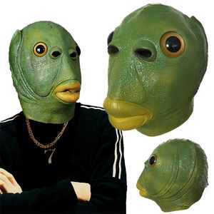 Máscaras de festa adultos engraçados feios de peixe verde -arnês de látex Cosplay Party Halloween Alien Máscara Festa de Horror Supplies 220826