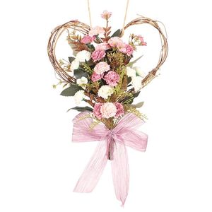 Decorative Flowers & Wreaths Wall Hanging Wreath Garland With Bow Flower Carnation Heart - Shaped Pink Mother's Day Home Wedding Decorat