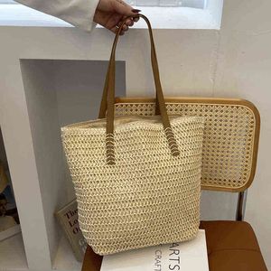 Sacos de compras Verão palha tecida para mulheres grande capacidade de rattan praia feriado beira-mar Bolsa artesanal Shopper Tote Casual 220318