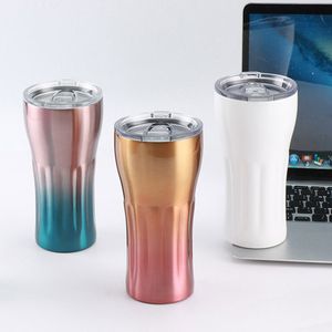 Paslanmaz Çelik Tumbler Plastik Sprey Araç Kupası 500ml Seyahat Kahve Kupa Termos Kupaları İçme Şişesi Gradyan Renkleri Su Kupası İş Hediyesi ZL1253