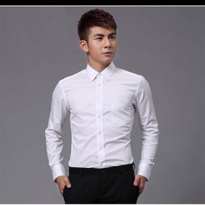 Camisa de novio de manga larga algodón de algodón blanco de alta calidad