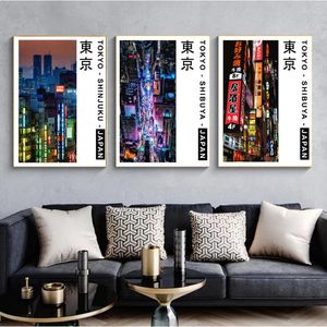 Målningar Kända platser Utställning Kanfasmålning Tokyo Japan Neon City Asiatisk Travel Poster Modern väggkonsttryck för heminredning