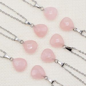 Natural Crystal Stone Heart Shape Pendant Halsband för kvinnor Girl Lovers Party Club Decor Smycken med legeringskedja