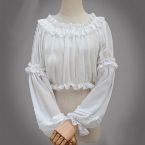 Kadınlar bluz gömlekleri bahar yaz kadın şifon kısa lolita gömlek gotik Victoria bluz kızlar rahat dip beyaz siyah korse için