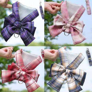 Pet Dog Collars plaid vest traction rope teddy clothes than bear skirt chest strap dog leash supplies