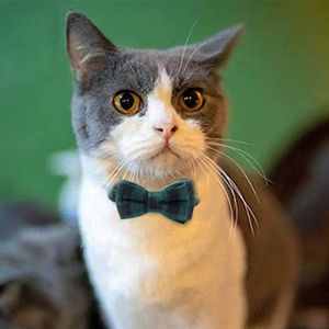 Bowknot Breakaway Cat Kitten Collar Bow Tie Elastic Adjustable Pet Dog Collar with Bell Plaid Safety Buckle Christmas Necklace