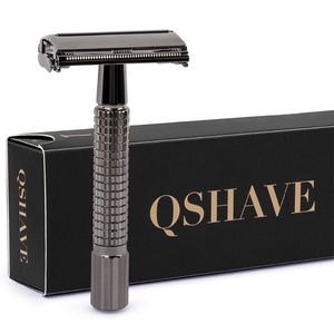 QSHAVE 87cm Short Handle Classic Safety Razor with 5 blades as gift Gunblack Epilator weishi Straight Razor hair removal 220718