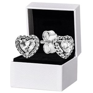 Autentisk Sterling Silver Elevated Heart Stud Earrings Original Retail Box för Pandora Rose Gold Women Girls Love Earring Set