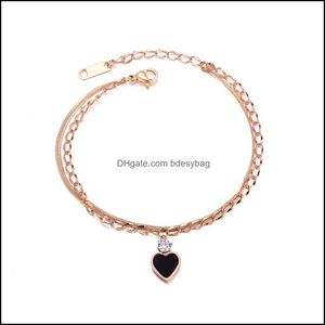 Шармовые браслеты ювелирные украшения Opk Корейская версия Simple Fashion Love Love Micro Induce Bracelet циркона двойной цепь с розовым золотом