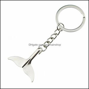 Nyckelringar smycken mode antik Sier Big Sea Animal Whale Tail Charms Pendant Keychain Gift for Women Girls Car Purse Holder 822 Drop Deli