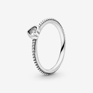 Nova marca anel de prata esterlina 925 transparente com coração frisado para mulheres alianças de casamento joias da moda