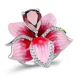 Pierścionki ślubne Red Water Drop Cubic Zirkonia Różowy kwiat dla kobiet biżuteria modowa Obietnica zaręczynowy żeńska anelwedding
