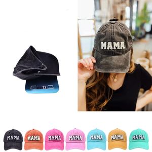 Mama Baseball Caps Alphabet Embroidered Ponytail Hats Retro Vintage Horsetail Outdoor Sunscreen Sports Peaked Cap Adjustable Summer Casquette B8177