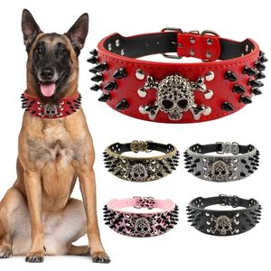 2" Wide Spiked Leather Dog Collar Bullet Rivets With Cool Skull Pet Accessories For Meduim Large Dogs Boxer SXL Y200515