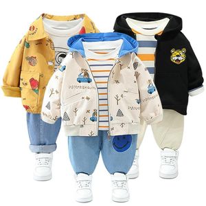 Clothing Sets 0-4 Years Old Autumn Fashion Cute Car Baby Suit Boys And Girls Long-sleeved Striped Three-piece Children's Sports SuitClot