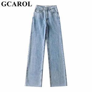 Женщины GCAROL с высокой талией с широкими брюками с грубым краем тонкой и провисающей шикарные стильные джинсовые брюки джинсы Burr 211102