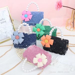 designer girls princess handbags sweet kids 3D flower Printed pearl one shoulder bags cute children luxury letter printed messenger bag F1387