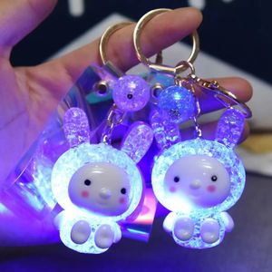 Acrylic keychains flash light rabbit car accessories women bag pendant Jelly glow lovely radish rabbit key chain gift
