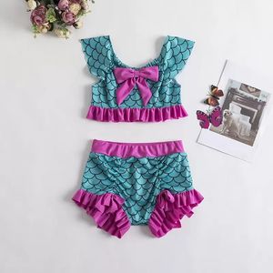 Baby Zweiteilige Schwimmen Meerjungfrau Fischschuppendruck Bademode Mädchen Rüschen Badeanzug 2 Teile/sätze Sommermode Boutique Kinder Bikinis