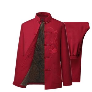 Abbigliamento etnico invernale maschile spesso caldo stile cinese Tang Suit uomo orientale manica lunga in cotone top e pantaloni set costume streetwearEtnico C