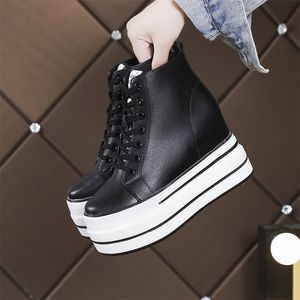 2020 Autumn Platform Sneakers 10 High Heels Women Thick Sole Ankle Leather Wedge Winter Casual Shoes White Boots LJ201030