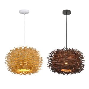 Pendelleuchten Beleuchtung Rattan Lampe handgefertigt gewebt Kronleuchter Retro Cafe Bar Lounge für Restaurant Schlafzimmer dekorative LampenschirmPendant