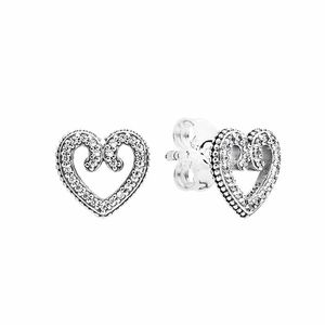 Authentic 925 Sterling Silver Heart Swirl Stud Earring Women Girls Wedding Gift designer Jewelry with Original retail box for Pandora Earrings