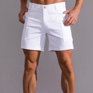 Мужские шорты белые мужчины Бермудские уличная одежда чистое хлопок. Длина колена повседневные короткие брюки рабочие брюки летние дни