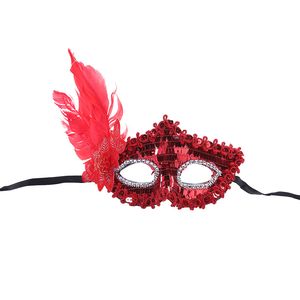 Kobiety dziewczęta masy pierzaste maskajki oczu cekiny Promowa maska ​​halloween impreza cosplay cosplay cosplay dekoracja ślubna rekwizyty pół twarzy Maski Jy1173