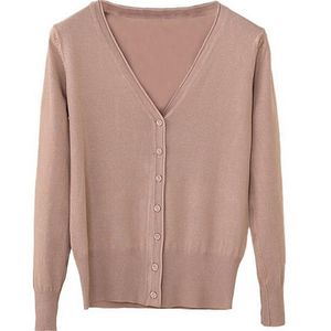 Cardigan da primavera Mulheres coreanas V pescoço de malha de malha feminino feminino manga comprida botões soltos cardigan casaco fino zy3603 220813