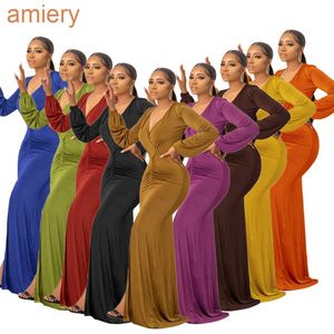 Fall Clothes Ladies Casual Dresses Long Sleeve Solid Color Women's Long Skirt Evening Dress 3xl