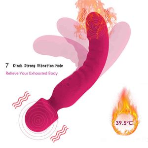 Aquecimento de vibrador de silicone para mulheres AV Magic Wand Massagem G Estimulador de clitóris de vibração do ponto para feminino Q0508