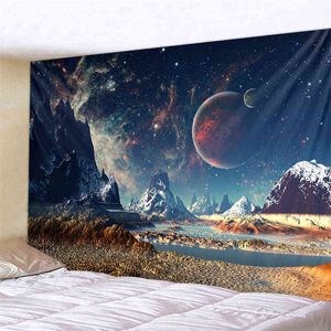 Nature Art Moon Tapestry Mountain Galaxy Starry Sky Hanging Wall Rugs Psychedelic Carpet Wall Blanket Carpet Tapiz Landscape J220804
