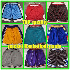 Qualidade máxima ! Equipe Homens Basquetebol Shorts Don Pocket Calças de Desporto Sweatpants Clássico Branco Azul Vermelho Vermelho Verde Verde Fashioncool