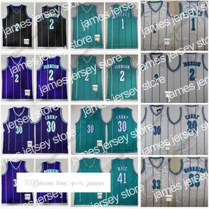 Koszykówka uczelni nosi James Retro Mitchell i Ness Basketball Jerseys 1 Tyrone 2 Larry Muggsy Johnson 30 Dell 33 Alonzo Curry Mourning Rice 41 Glen Blue White