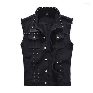 Camisetas masculinas Fashion Fashion Motorcycle Style Moleveless Denim Jacket Vest Punk Rivet Black Jacketmen's IMon22