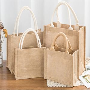 自然の黄麻布のトートバッグ再利用可能なジュートバッグ食料品のショッピングハンドバッグ花嫁介添人の結婚式のためのハンドル