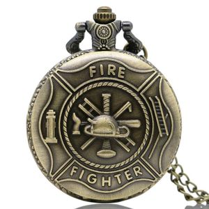 Pocket Watches Steampunk Fire Fighter Tema 3D Quartz Watch Retro con colgante de cadena de collar para hombres vaporistas de bronce Fob Giftspocket